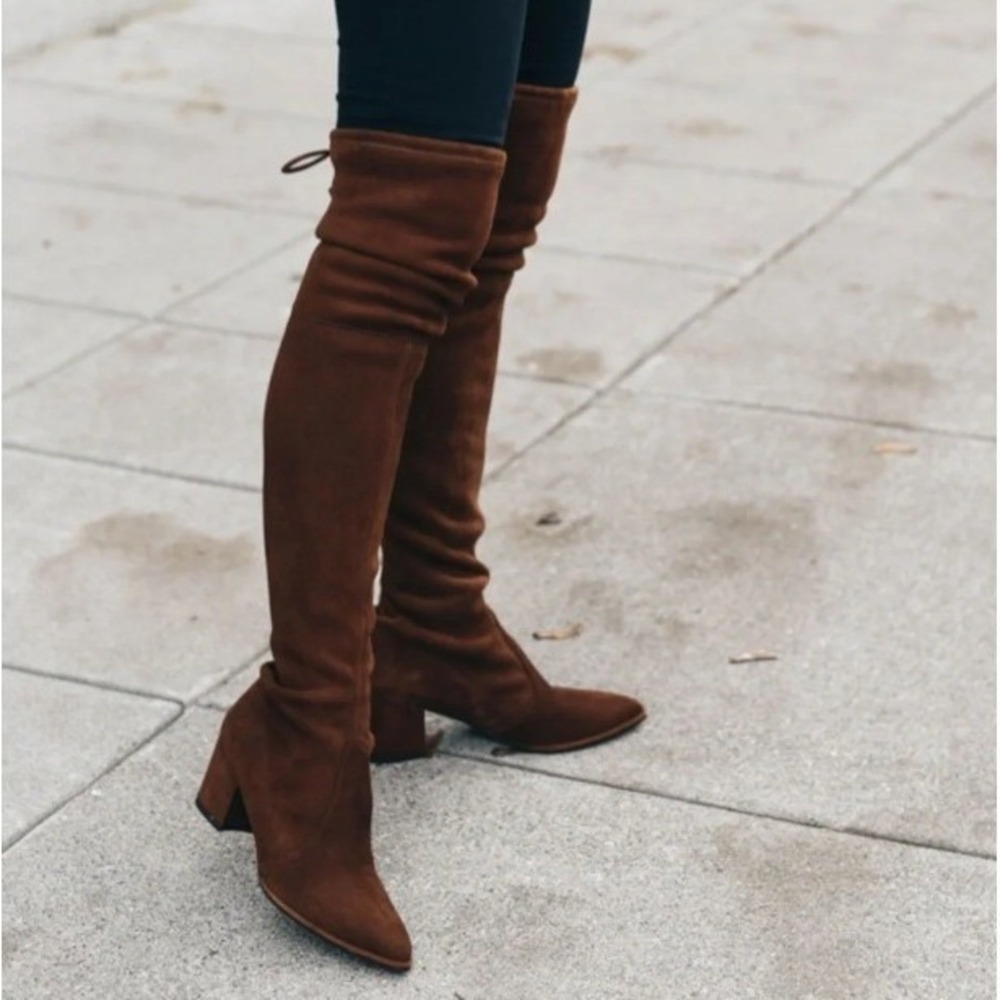 Stuart Weitzman Tieland Over The Knee Boots Women's 8 Brown Suede Block Heel